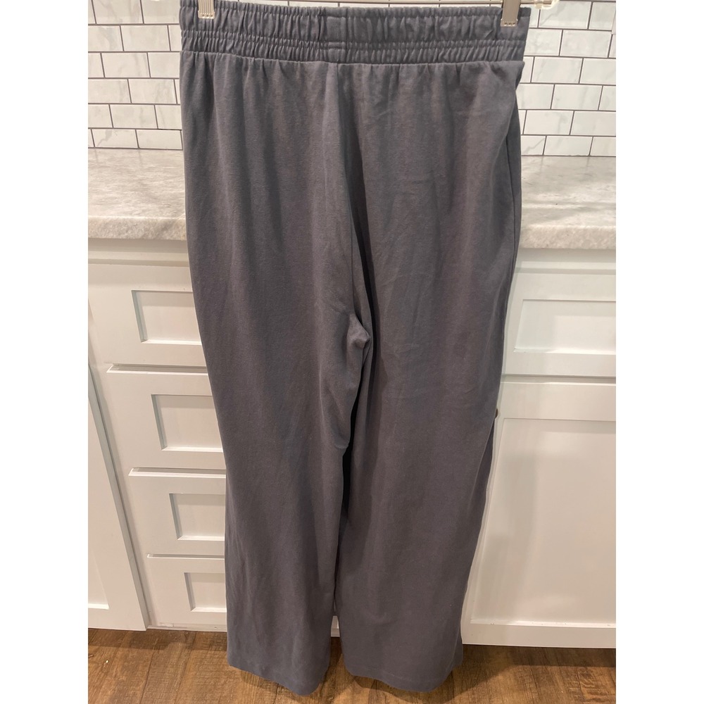 Zara Pants Women Medium Gray Wide Leg Knit Side Slit Elastic Waist Lounge